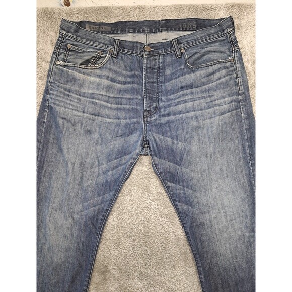 Gap Jeans Mens Sz 38x32 Straight Leg Denim Blue Stretch Distressed Original Fit - Picture 3 of 14